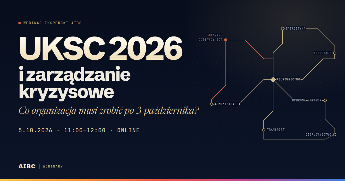 Grafika webinaru AIBC o UKSC 2026 i zarządzaniu kryzysowym